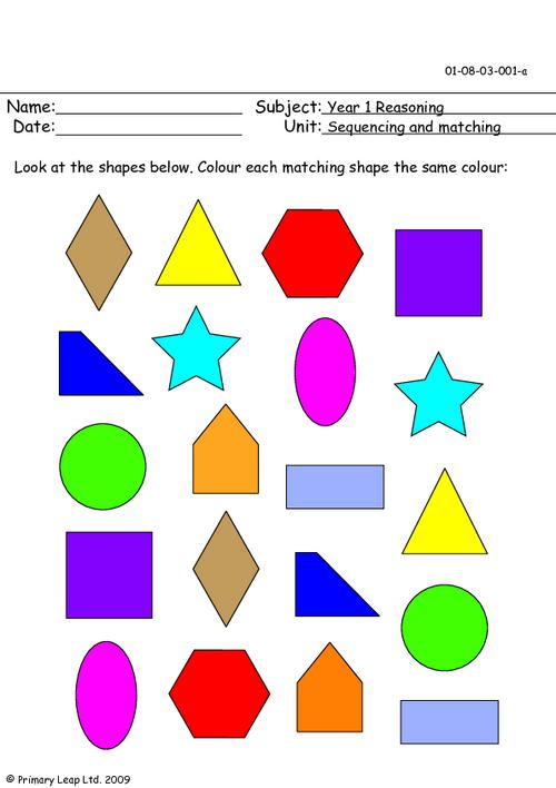 Reasoning: Match the shapes | Worksheet | PrimaryLeap.co.uk