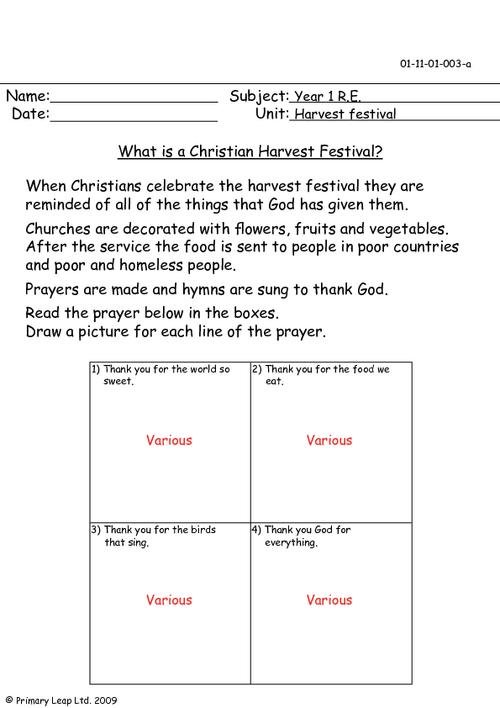 religious education what is a christian harvest festival worksheet