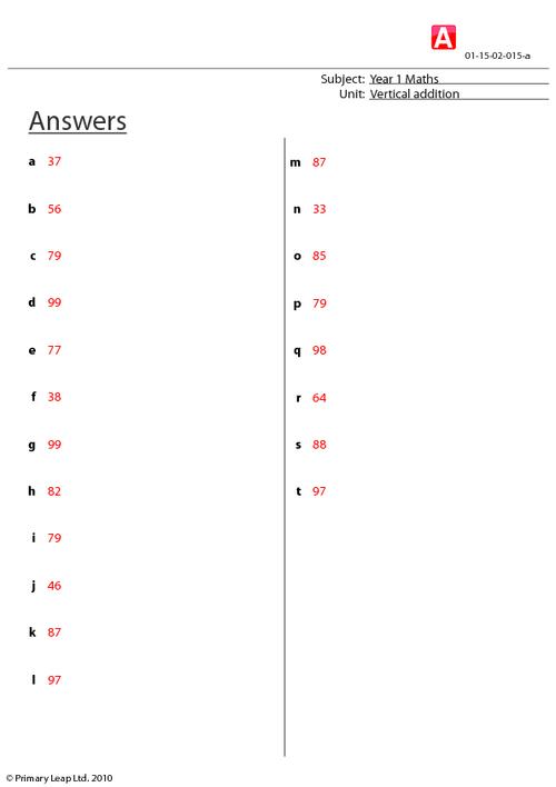 Numeracy: Vertical addition | Worksheet | PrimaryLeap.co.uk