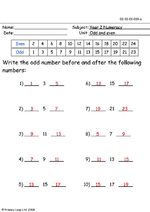 Numeracy: Odd and even (1) | Worksheet | PrimaryLeap.co.uk