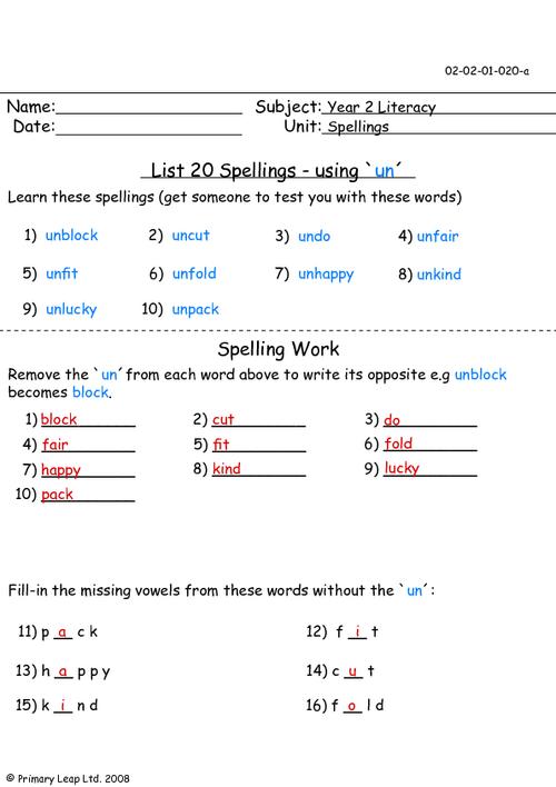 Spellings List 20