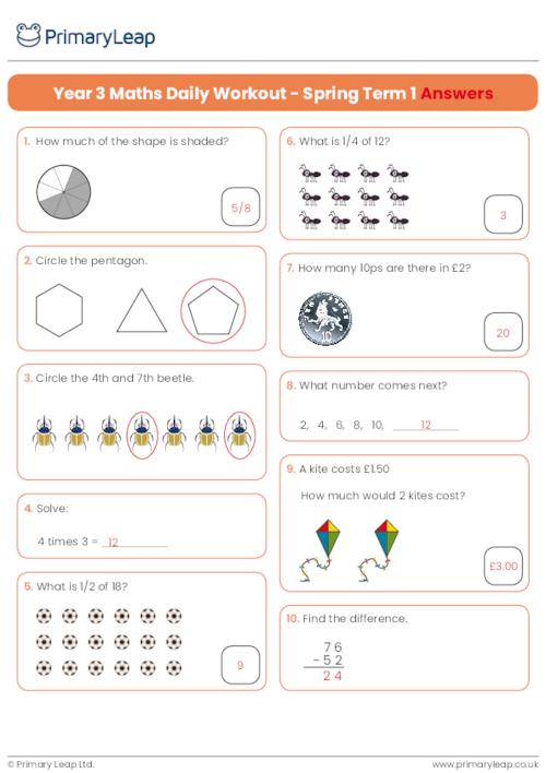 Year 3 Maths Daily Workout - Spring Term 1