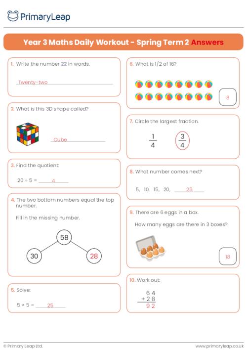 Year 3 Maths Daily Workout - Spring Term 2