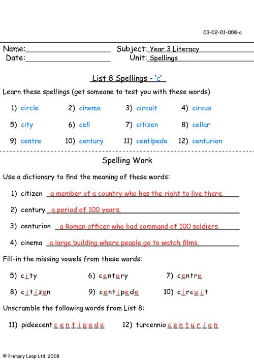 Spelling list 8