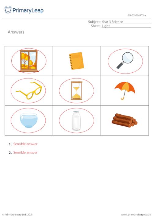 Science: Transparent objects | Worksheet | PrimaryLeap.co.uk