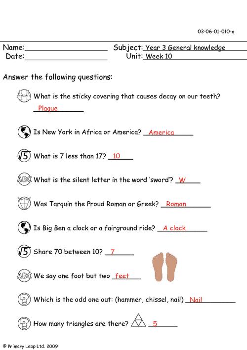 general knowledge week 10 worksheet primaryleapcouk