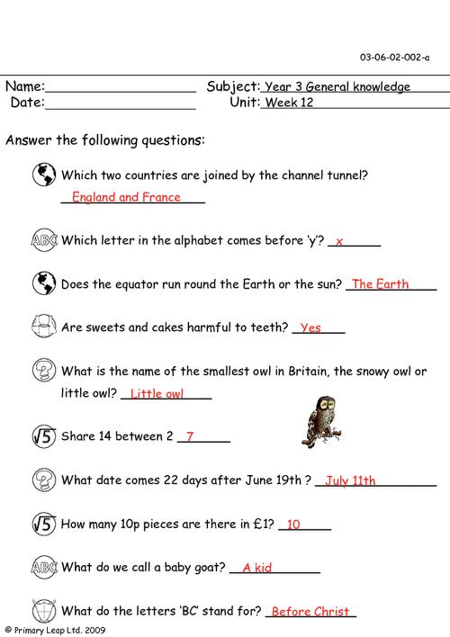 general knowledge week 12 worksheet primaryleapcouk