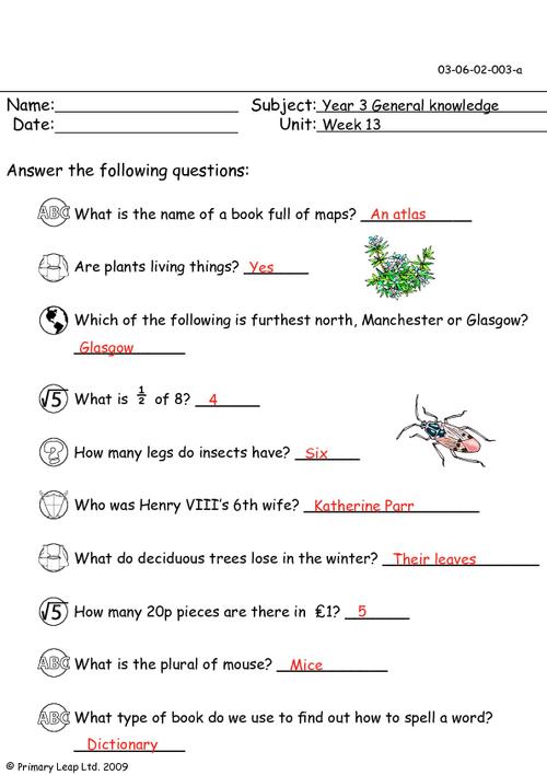 general knowledge week 13 worksheet primaryleapcouk