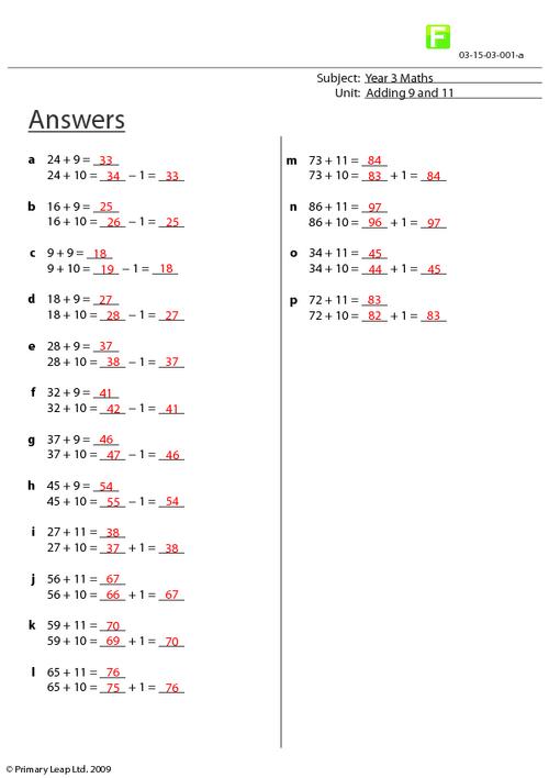 Adding 9 and 11