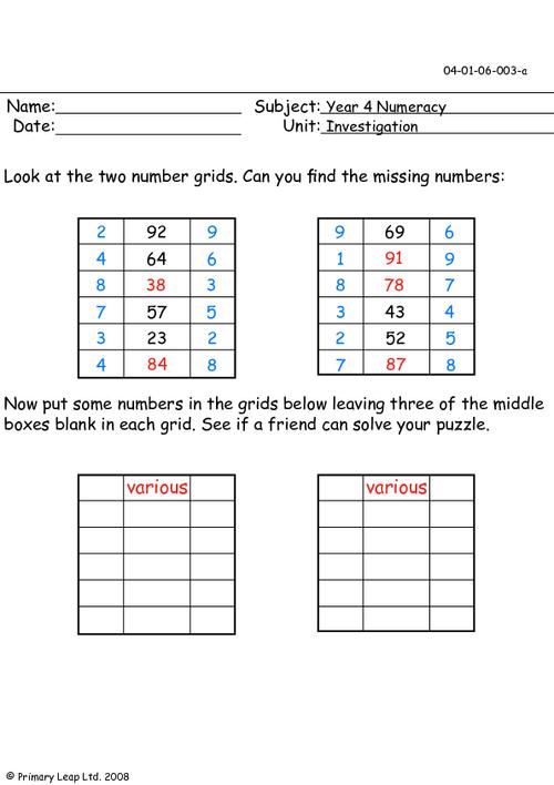 Investigation - Number grids