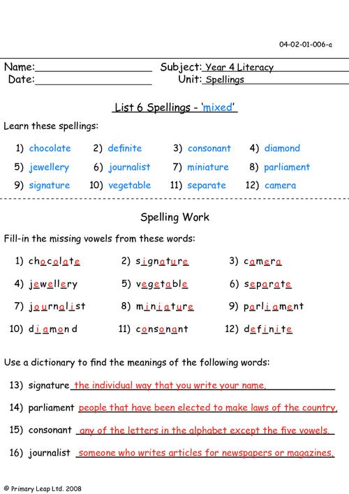 Spelling list 6