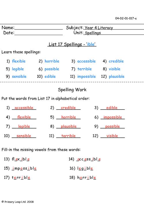 Spelling list 17