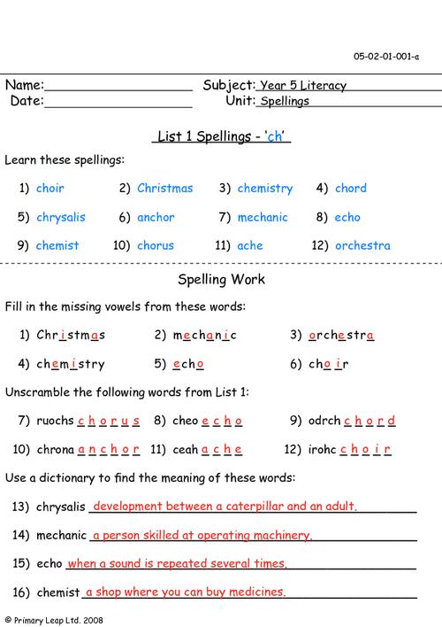 Spelling list 1