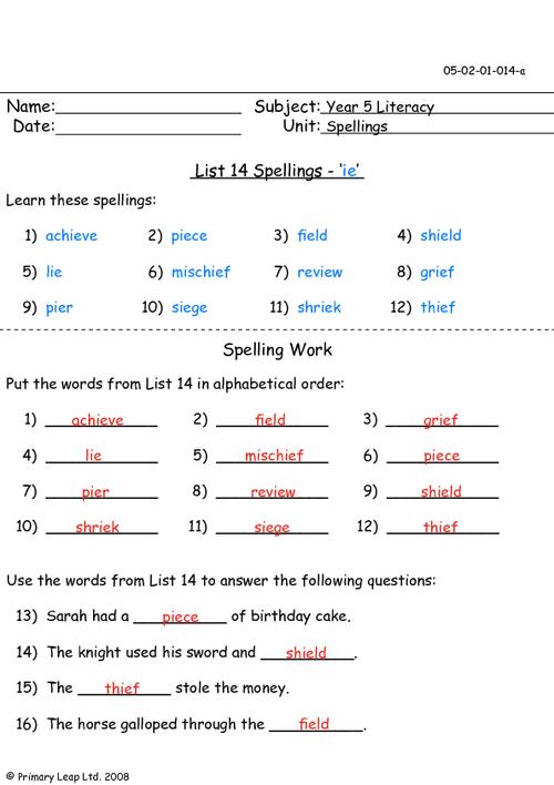 Spelling list 14