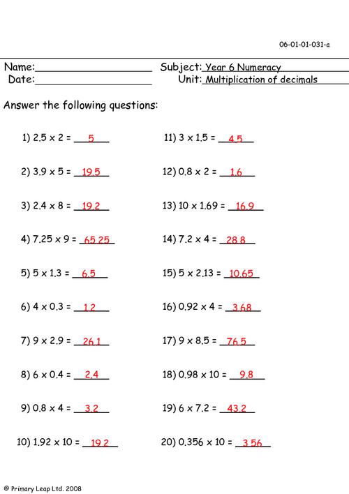 Multiplication of decimals 1