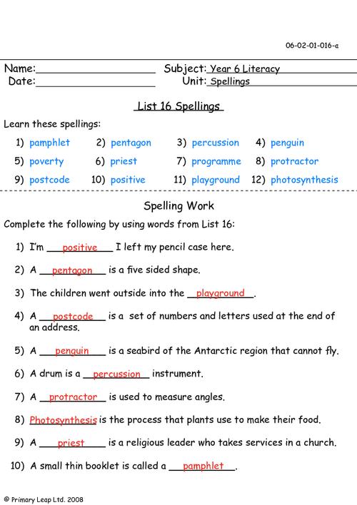 Spelling list 16