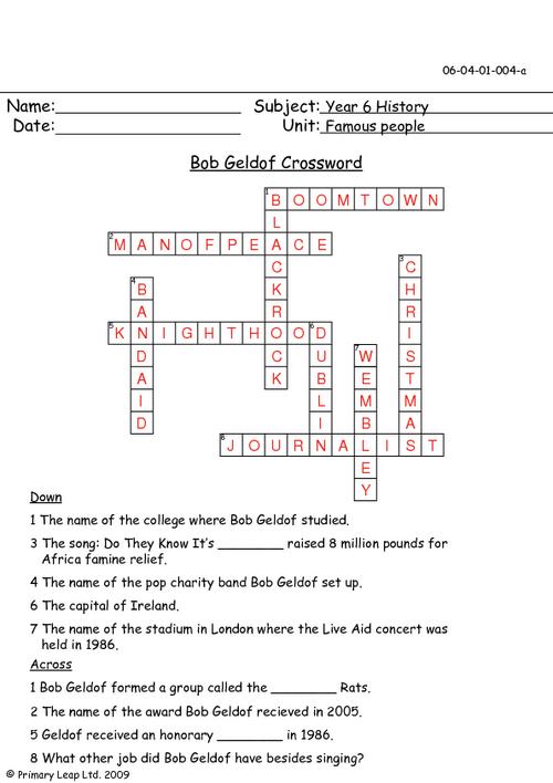 Bob Geldof Crossword