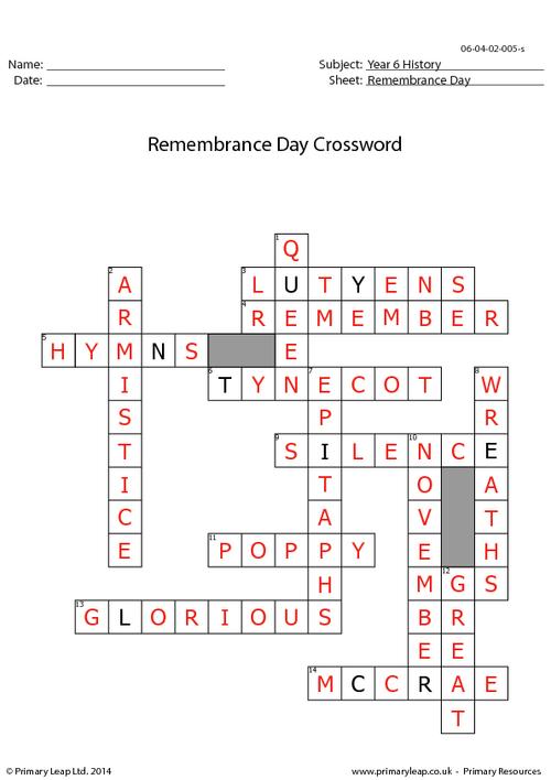 Remembrance Day Crossword