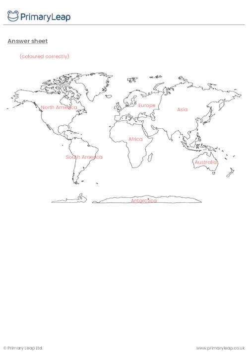 Geography: Colour the Seven Continents | Worksheet | PrimaryLeap.co.uk