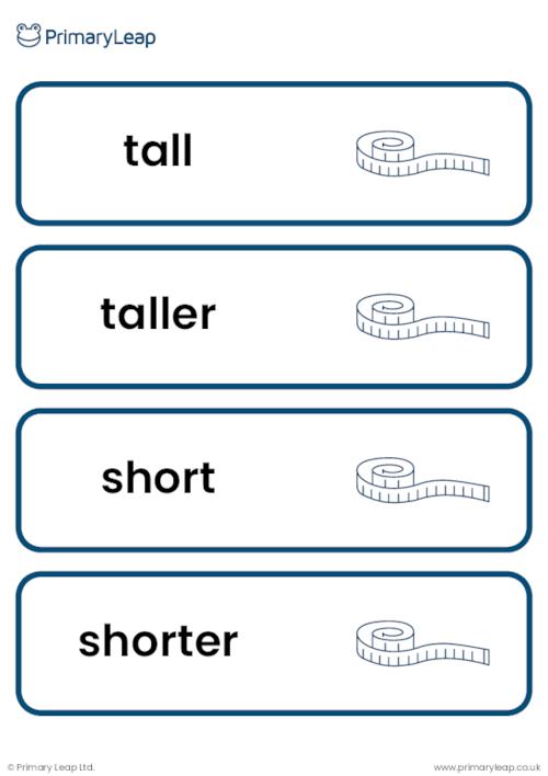 Length vocabulary cards