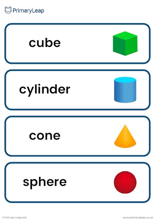 3D shapes vocabulary cards