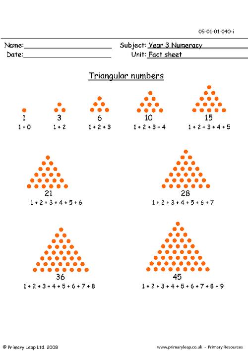 Numeracy Triangular Numbers Info Sheet Worksheet PrimaryLeap co uk