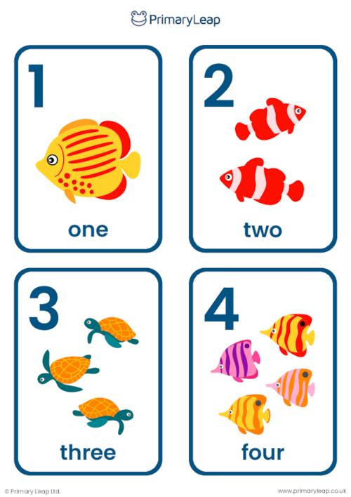 Numbers 1-10 flashcards - Sea animals