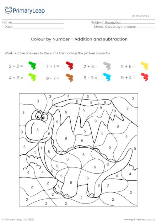 Colour by Number - Addition and subtraction (dinosaur)