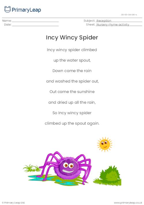 Incy Wincy Spider nursery rhyme activity
