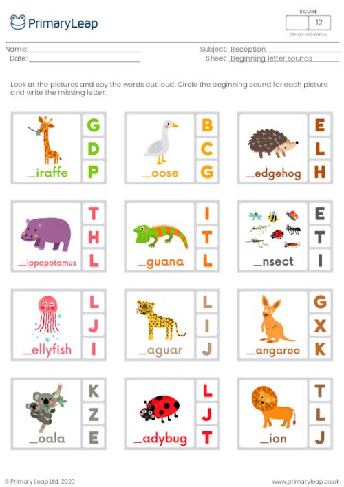 Beginning letter sounds (g, h, i, j, k, l)