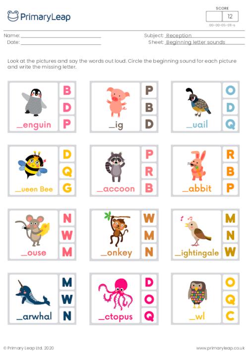 Beginning letter sounds (m, n, o, p, q, r)