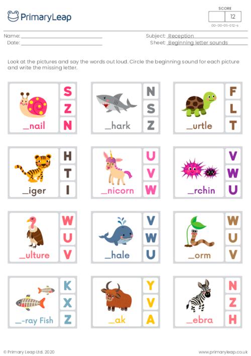 Beginning letter sounds (s, t, u, v, w, x, y, z)