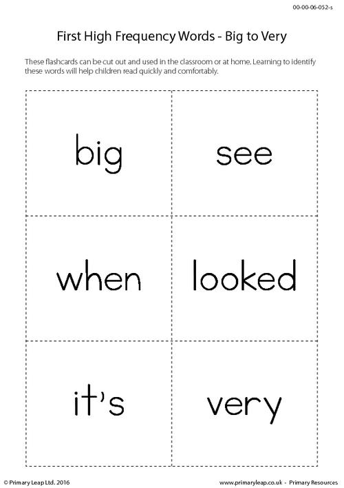 High Frequency Words - Big to Very