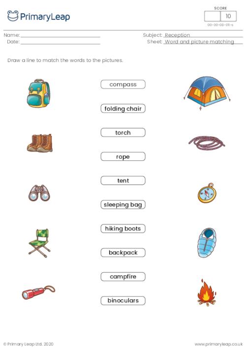 Word and picture matching - Camping
