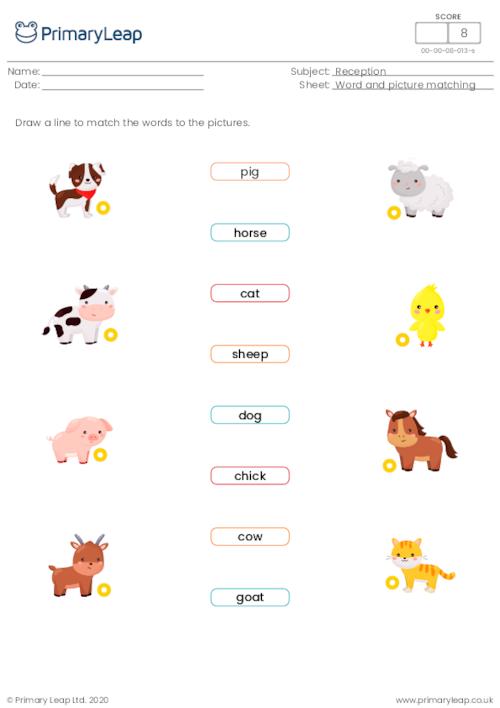 Word and picture matching - Farm animals