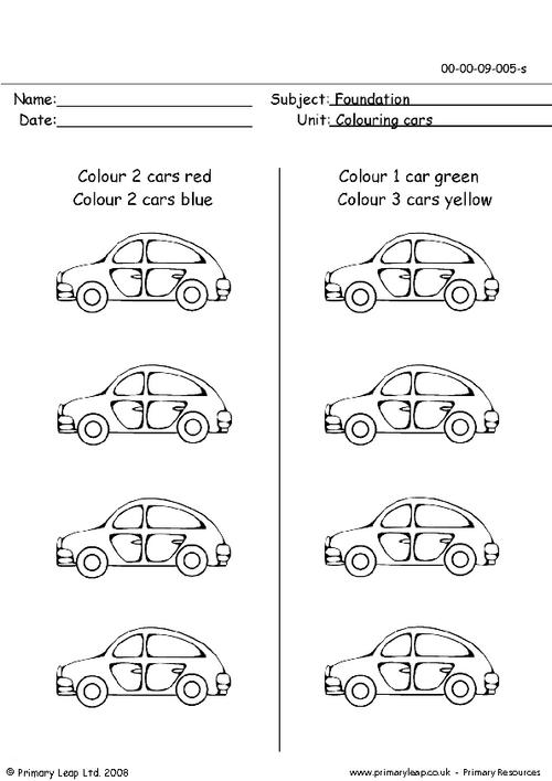 colouring cars age reception 1 2 3