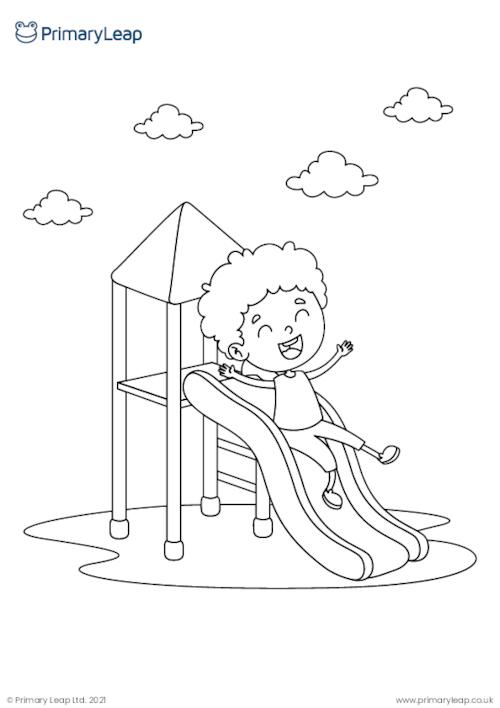 Fun at the park colouring page