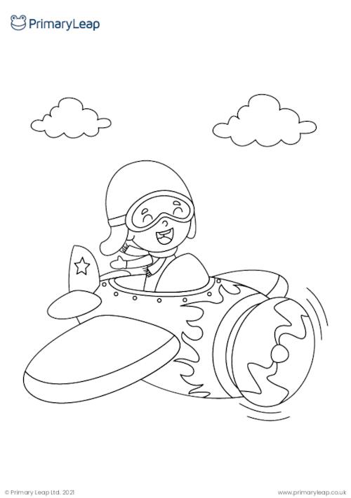 Flying a plane colouring page