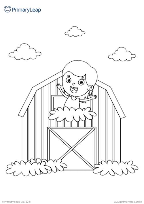 Fun on the farm colouring page