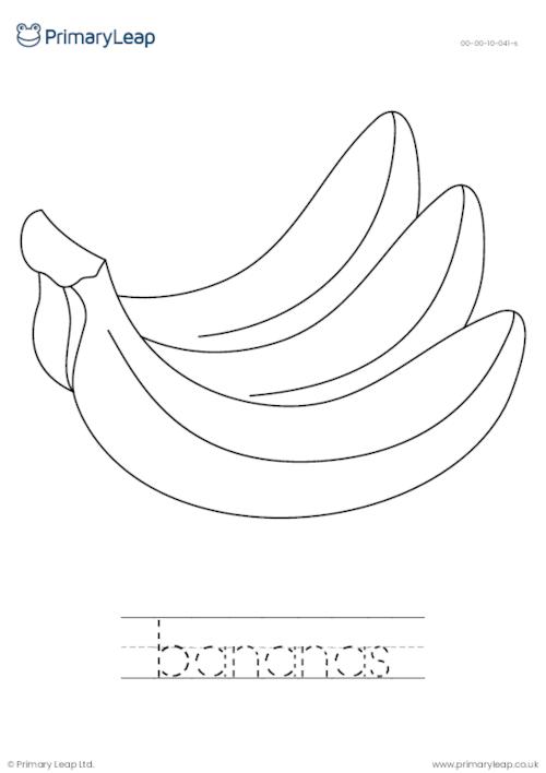 Colour the picture and trace the letters - Banana