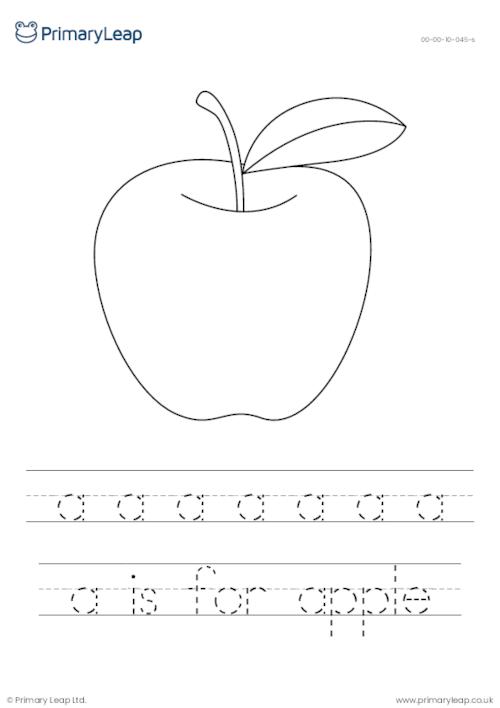 Colour the picture and trace the letters - Apple
