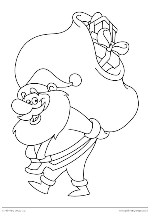 Christmas colouring page - Santa Claus carrying gifts
