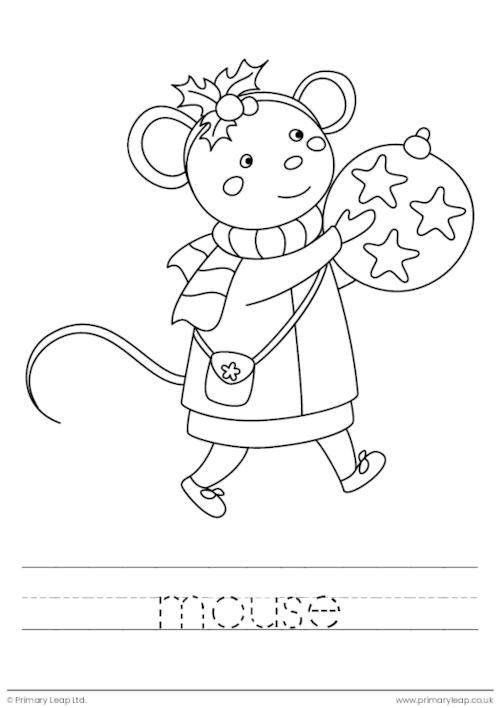 Christmas colouring page - Mouse with a bauble
