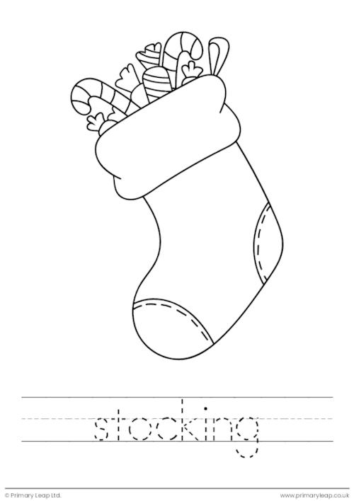 Christmas colouring page - Stocking with gifts