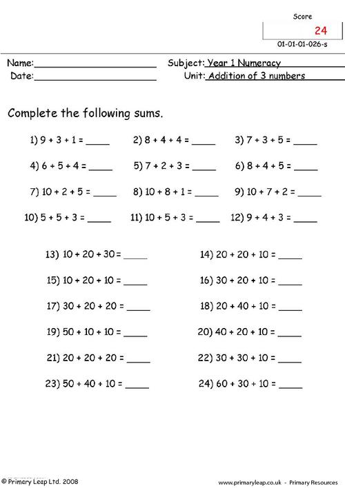 Addition of three numbers