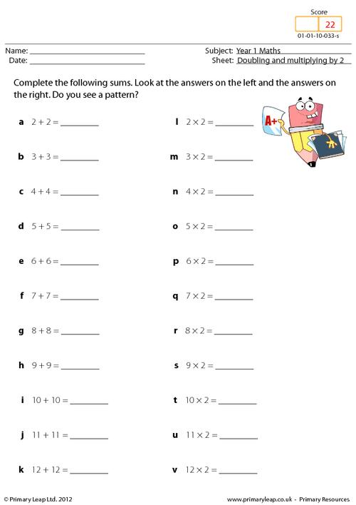 numeracy doubling and multiplying by 2 worksheet primaryleap co uk