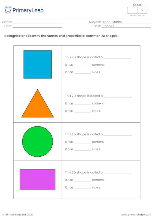 numeracy properties of 2d shapes worksheet