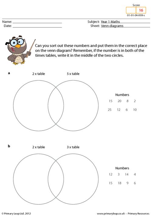 numeracy venn diagrams 2 3 and 5 times table worksheet primaryleap co uk