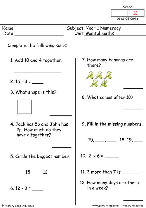 numeracy mental maths 4 worksheet primaryleap co uk
