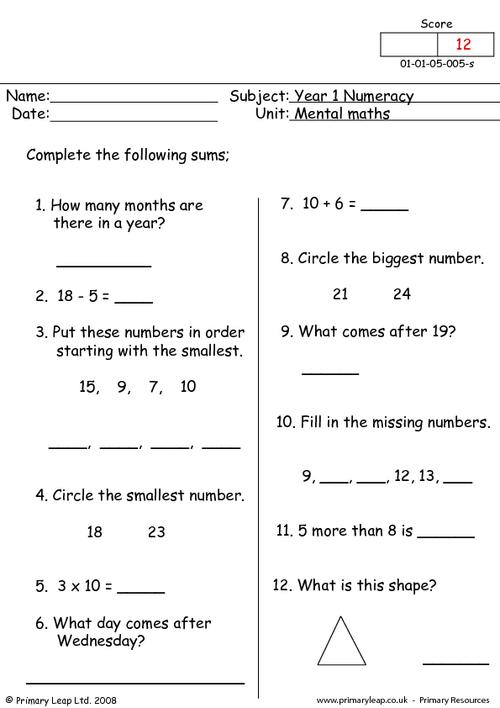 numeracy mental maths 5 worksheet primaryleap co uk